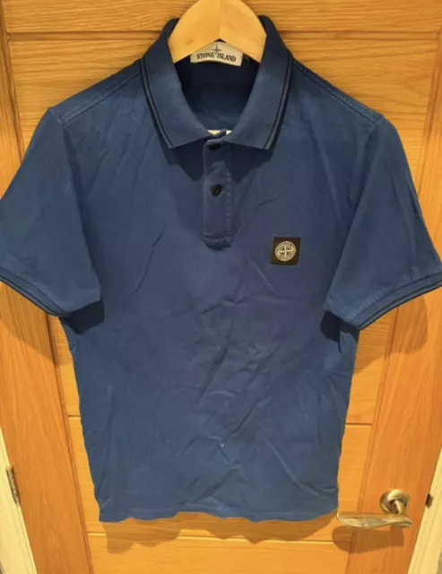 Stone Island Polo Shirt Mens Blue Size Medium Collared T-Shirt Short Sleeve Polo