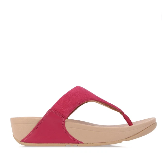 Women's Fit Flop Lulu Suede Slip on Leather Upper Toe-Post Sandals in Pink