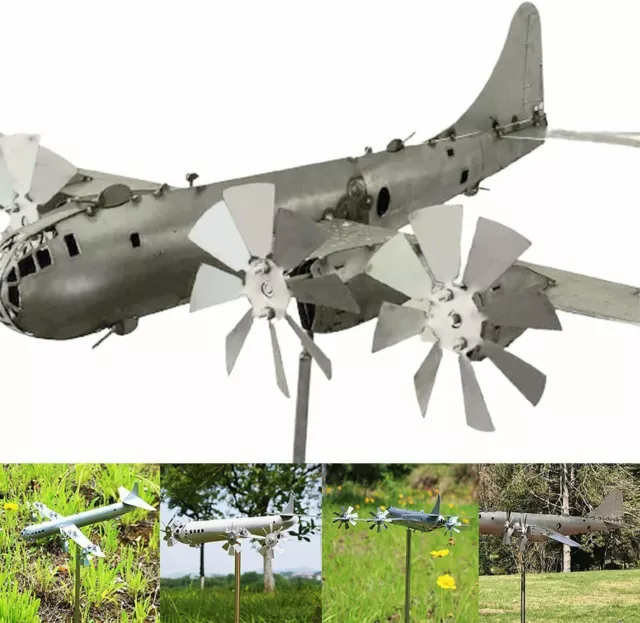 Super Fortress 3D Aircraft Wind Spinners Metal Windmill Outdoor Garden Sculpture