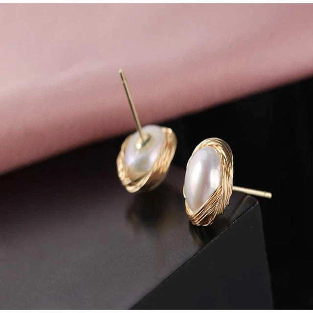 Fashion Natural Freshwater cultured Winding pearl Earrings Beautiful New Year