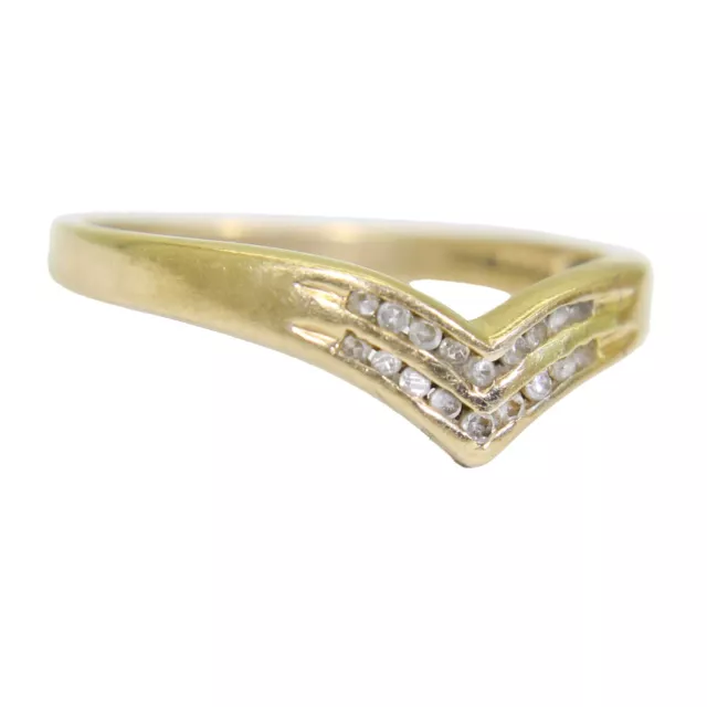 Pretty 0.10ct Diamond Double Wishbone 9ct Yellow Gold Ring size M ~ 6 1/4 2