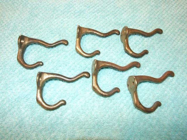 Six (6) Brass Double Coat Hooks - Vintage!!!!
