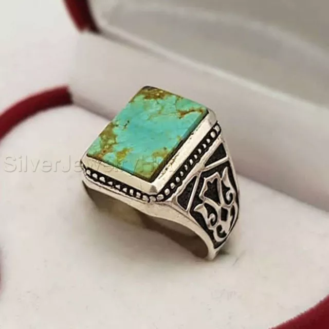 925 Sterling Silver Tibetan Turquoise Men Ring, Statement Signet Jewelry TM002