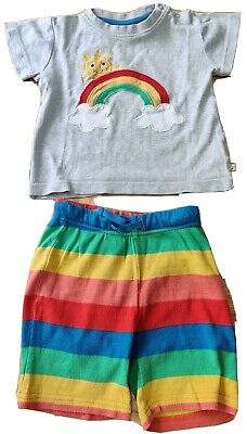 Frugi 12-18 months baby organic cotton rainbow set shorts top t shirt boy girl