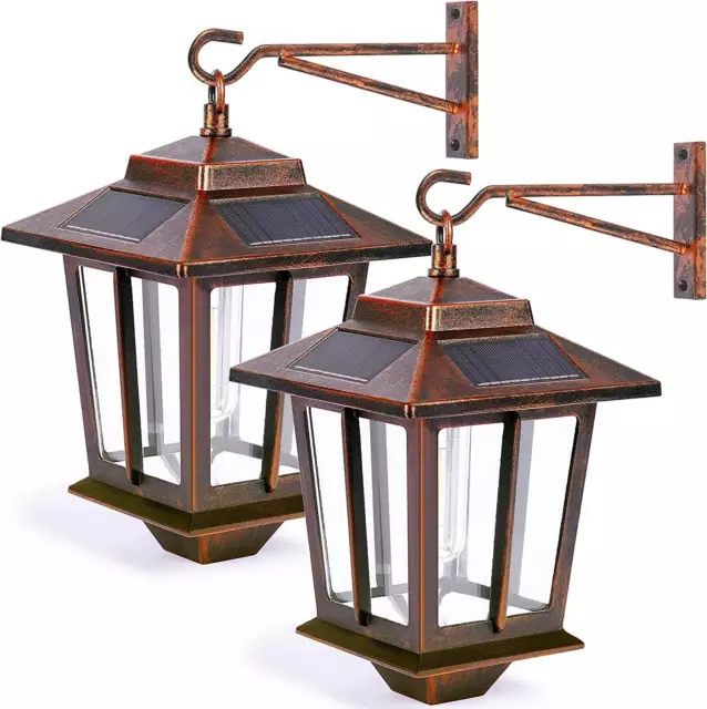 2 Pack Solar Wall Lanterns with 4 Solar Panels Dusk to Dawn Led Wall Sconce