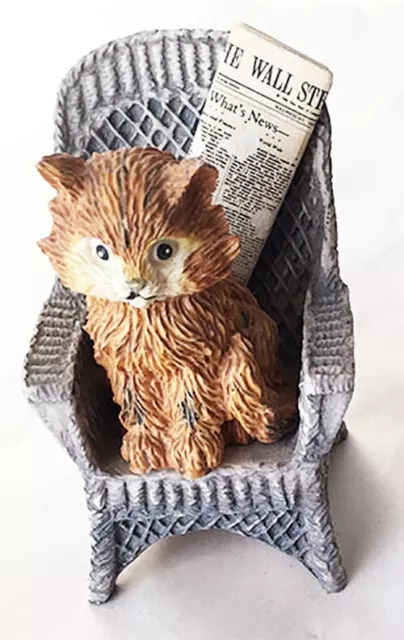 Vintage resin Cat on Chair with a news paper Figurine Display