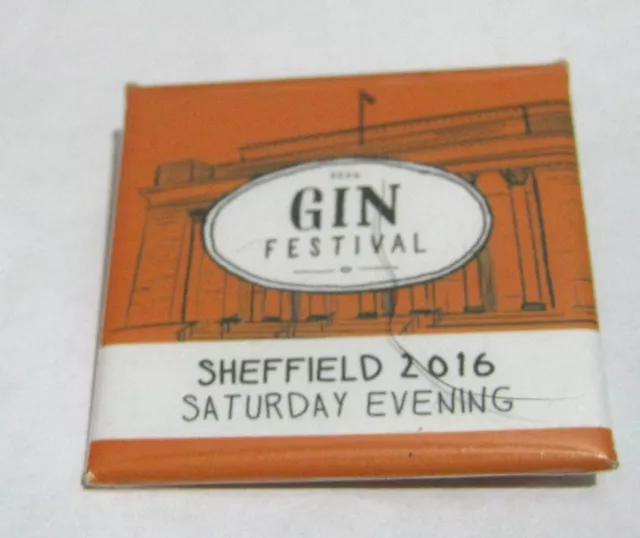 Great push pin badge advertising Gin Festival Sheffield 2016 Pass