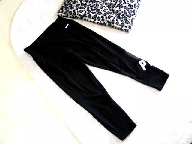 PINK Victorias Secret Womens Black Leggings Yoga Capri/Pants Pockets L