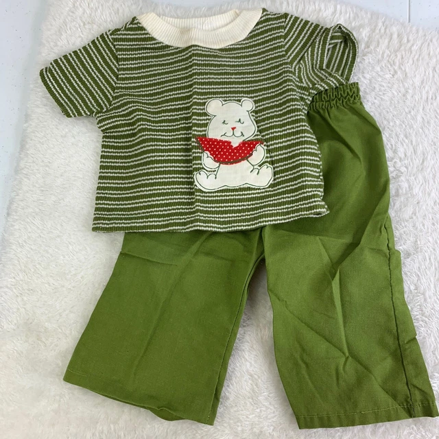 70s sears Kids Hippy Clothing Size 2T Shirt & Bell Bottoms green Made In USA