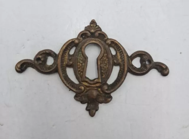 Antique / Vintage Cast Brass Skeleton Key Hole Cover Escutcheon Hardware