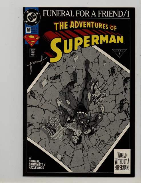 Adventures of Superman 498 VF/NM Death of Superman Signed by Grummett 1993