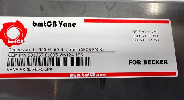 Carbon Vane 90136701005 WN124-196 for Becker Pumps L=355 H=65 B=5mm 