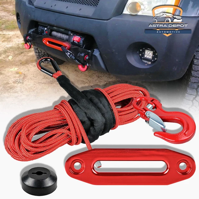 50' x 1/4" Red Synthetic Winch Rope + 6" Hawse Fairlead + Clevis Hook + Stopper