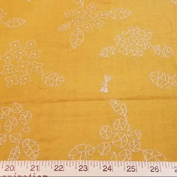 Fine Soft Yellow Cotton Double-Gauze Embroidered with White Floral - from Japan!