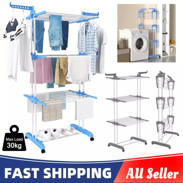 4 Tiers Foldable Garment Hanger Clothes Airer Drying Rack Laundry Support Horse