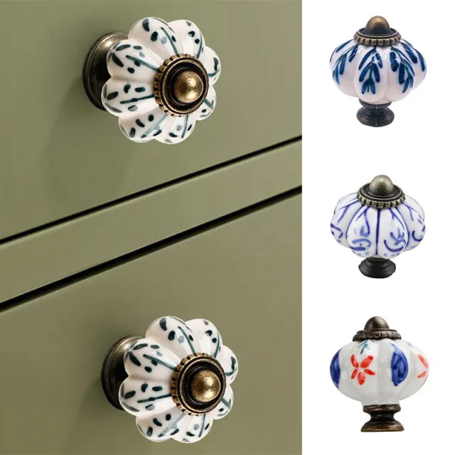 Retro Cabinet Knob Ceramic Door Drawer Pull Cupboard Furniture Handle Home Decor
