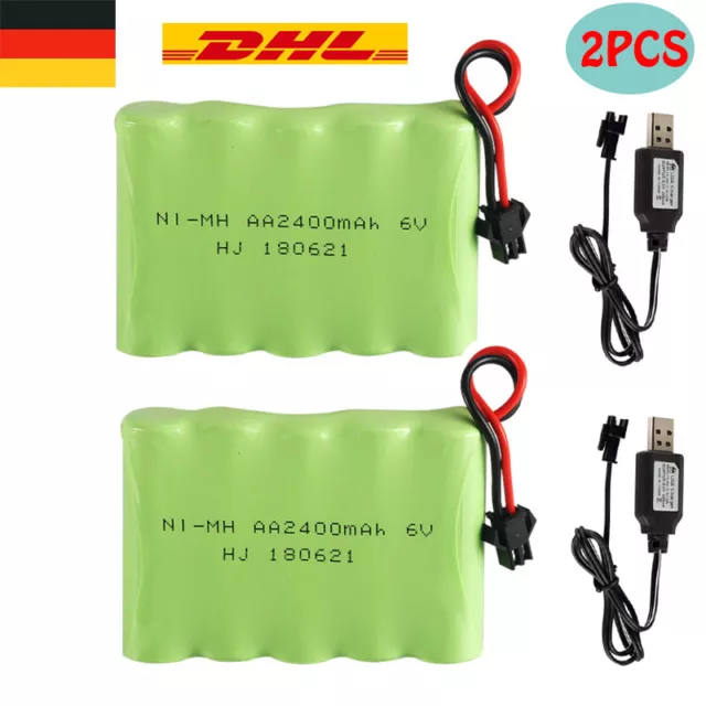 2x 2400mAh 6V Ni-MH Akku Mit USB Ladekabel für RC Truck Cars SM-2P 2 Pin Stecker