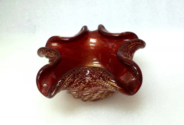 Murano  Barovier & Toso  Ruby Red And Gold  Art  Glass  Bowl  Vase