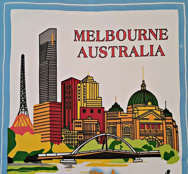 Vintage Souvenir Melbourne Australia Landmarks Cotton Kitchen Tea Towel