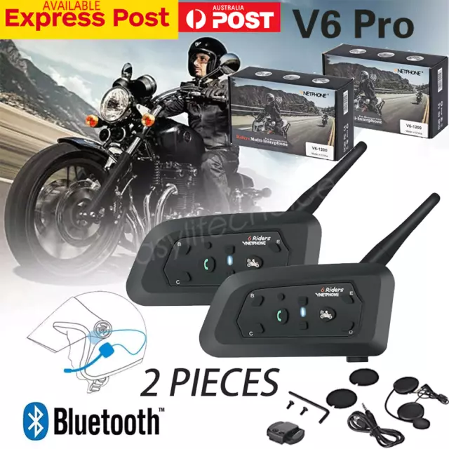 2x V6 1200M 6 Riders Bluetooth Motorcycle Intercom Helmet Headset Interphone NEW