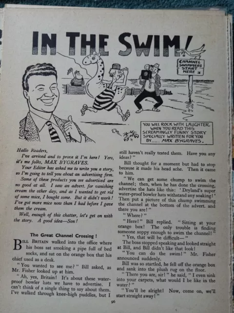 Xm11 Ephemera 1957 short story in the swim by max Bygraves