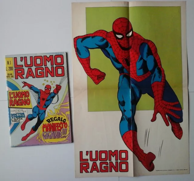 L'UOMO RAGNO corno N.1 primo numero italiano ORIGINALE 1970 con MANIFESTO poster