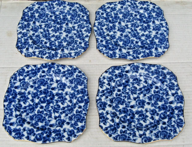 4 Royal Danube 1886 Blue Rose Square 8" Plates