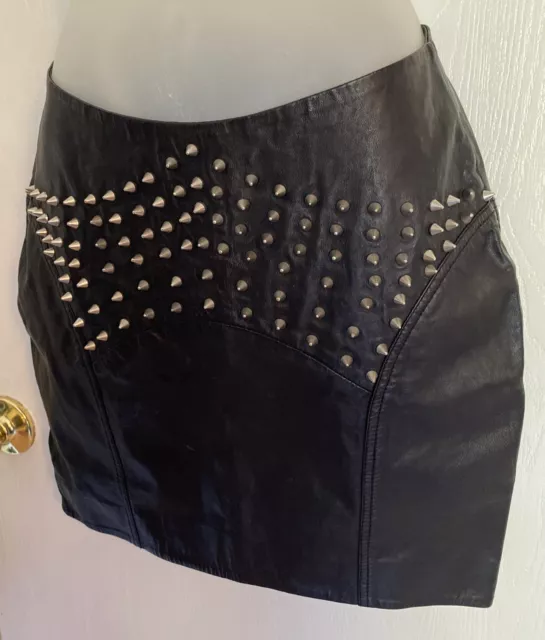 One Teaspoon Luxe Women's Size Small Black Gypsy Leather Studded Mini Skirt NEW!