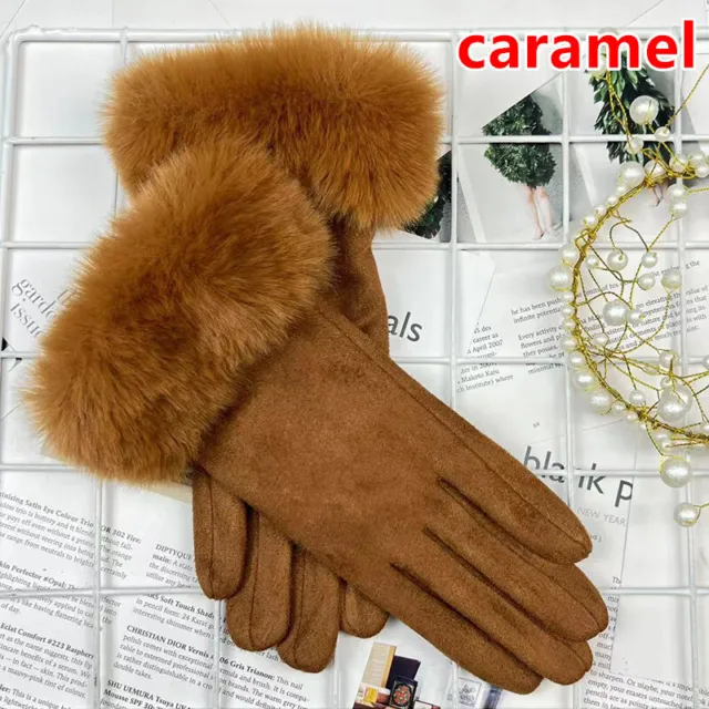 Women Winter Gloves Full Finger Faux Suede Fur Touch Screen Cycling Outdoor