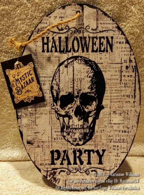 NEW Halloween Welcome Door Wall Hanging Plaque GOTHIC SKULL "HALLOWEEN PARTY"