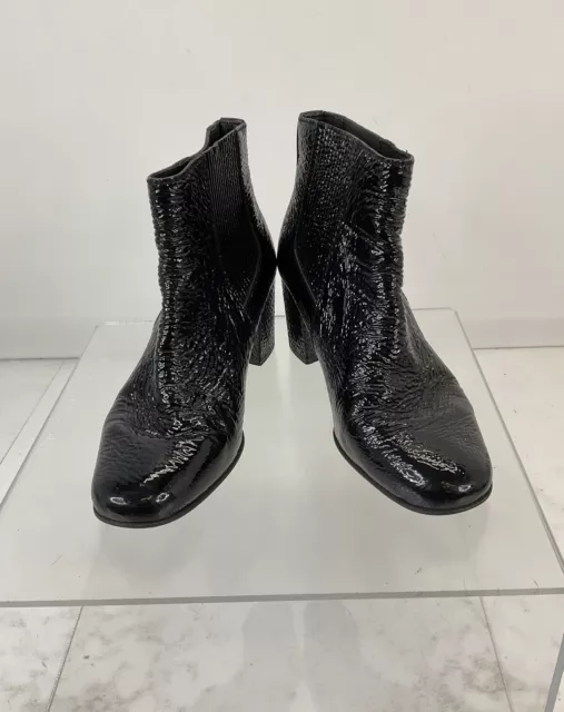 Pedro Garcia Black Textured Patent Leather Block Heel Chelsea Boots 38/7.5