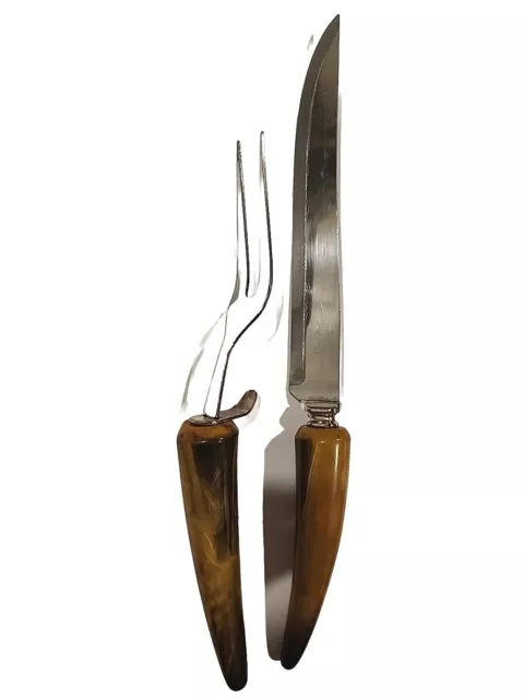 Crown Sheffield Knife and Fork Set Faux Bone Style Antler Horn Handles Vintage