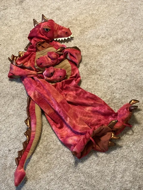 Princess 3D 3 Headed Dragon Paradise Costume Red & Shiny Size 4 Dinosaur Like