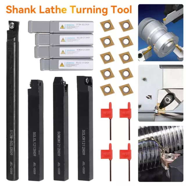 4Set 12mm Shank Lathe Turning Tool Holder Boring Bar + 10x Carbide Insert Blades 3