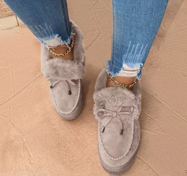 bottines fourrée femme fourrure chaude baskets douces bottes style confort gris