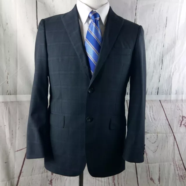 Hart Schaffner Marx New York 38R 2 Button Charcoal Gray Plaid Suit Blazer