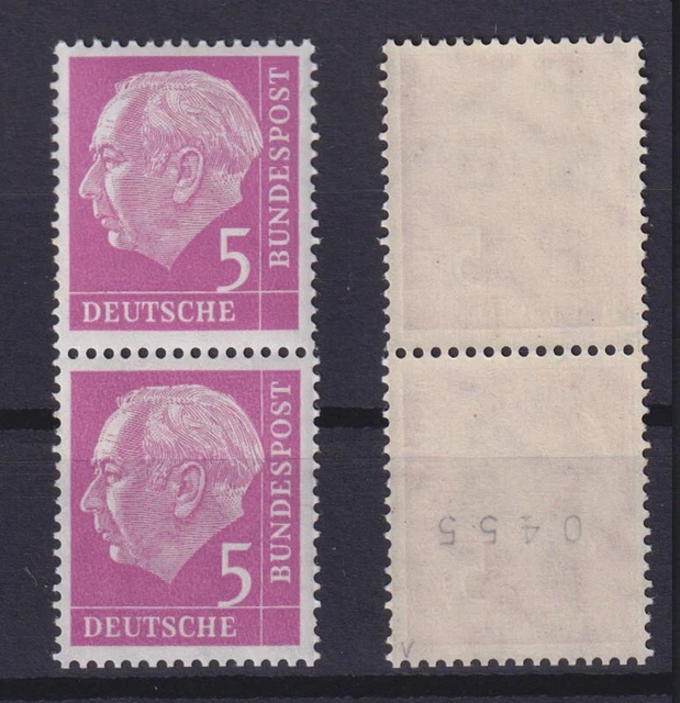 Bund 179xv Heuss 5 Pf ungerade Nr. 0455 im Paar gepr. postfrisch