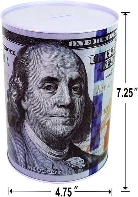 100 Dollar Bill Piggy Bank 5 7 8" Tall Coin Saving Money Currency Benjamin Frank
