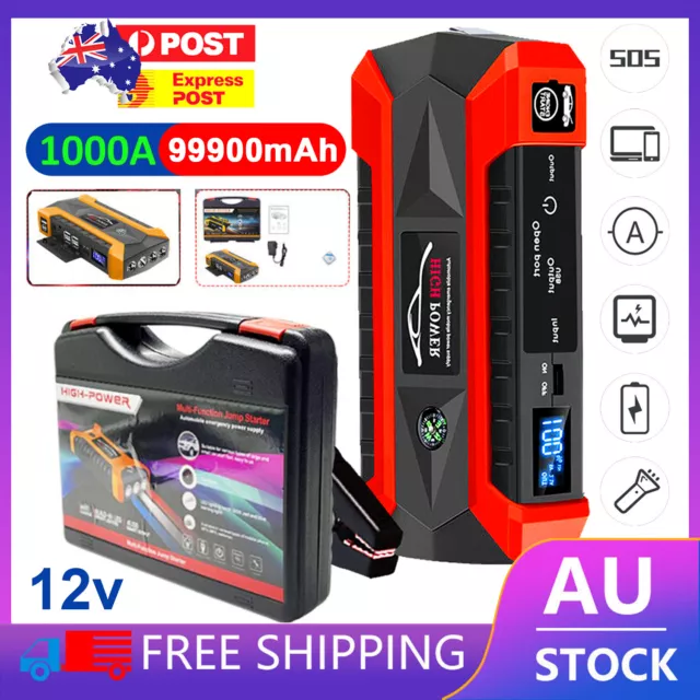 Portable 12V Car Jump Starter 99900mAh Power Bank Pack Battery Charger Booster