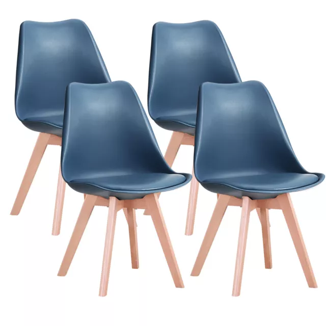 Lot de 4 Chaise de salle à manger avec Coussin pieds en bois Nordica Bleu Marine