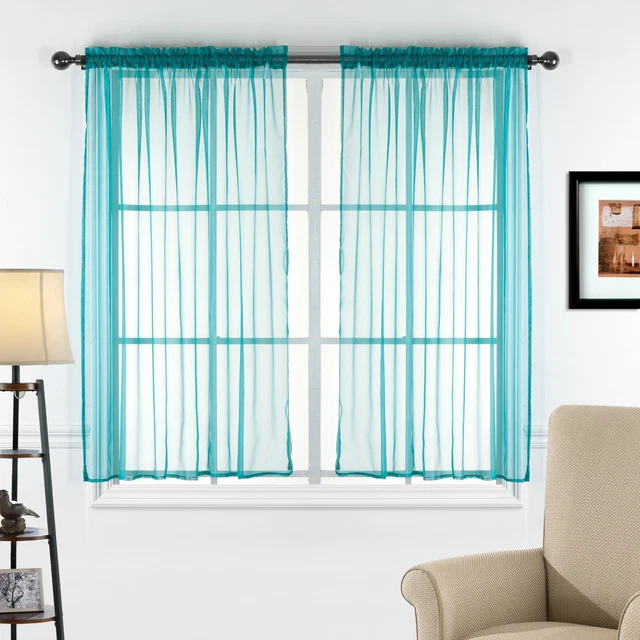 2 Piece Sheer Voile Transparent Rod Pocket Window Curtain Panel Drape Tier Set