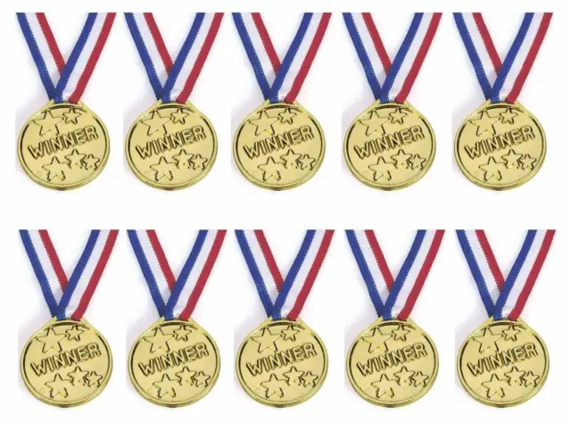Kids Children Gold Plastic Winners Medals Sports Day Party Bag Prize Awards Toys