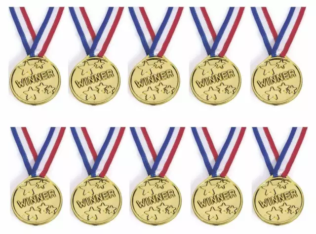 Kids Children Gold Plastic Winners Medals Sports Day Party Bag Prize Awards Toys