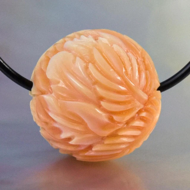 Tropical Leaf Design Bead 14.05 mm Carved Apricot Shell Handmade drilled 3.65 g