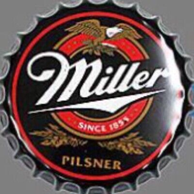 Miller Beer Tin Bottle Cap Sign Man Cave Bar Office Vintage New Lite MGD Genuine