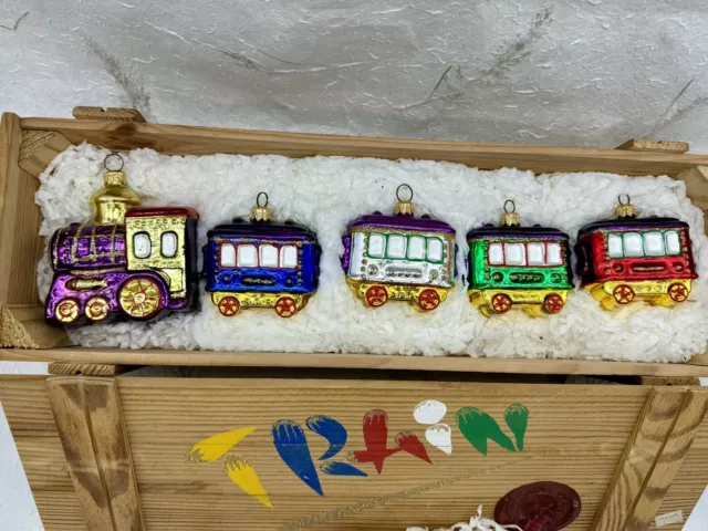 Vintage Kurt Adler Polonaise Blown Glass Train Ornament Box Set Komozja GP501