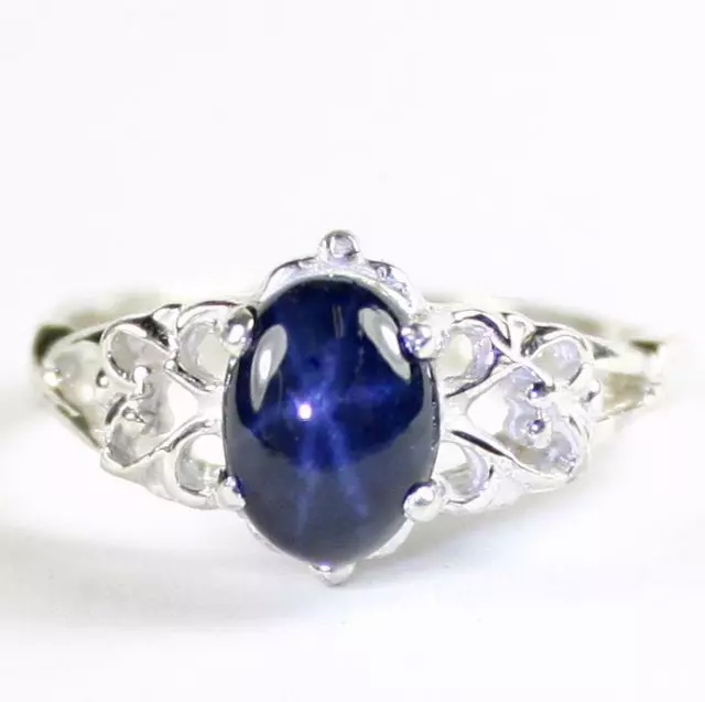 925 Sterling Silver Ladies Ring, Natural Blue Star Sapphire, SR302