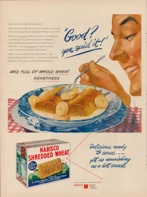 1945 Cereal Breakfast Shredded Wheat Nabisco 1940s Vintage Print Ad Whole Wheat