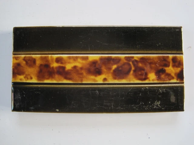 Antique Majolica Glazed 6" X 3"  Border/ Spacer Tile  - Green/Tortoiseshell