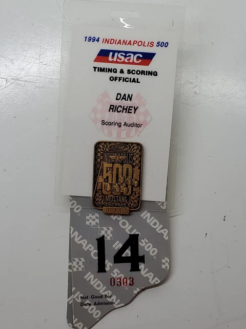 1994 Indianapolis 500 Indy Pit Badge Pin Paul Richey Scoring Auditor Mustang